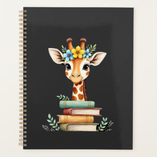 Cute Giraffe With Book Floral Bookworm Librarian B Planner