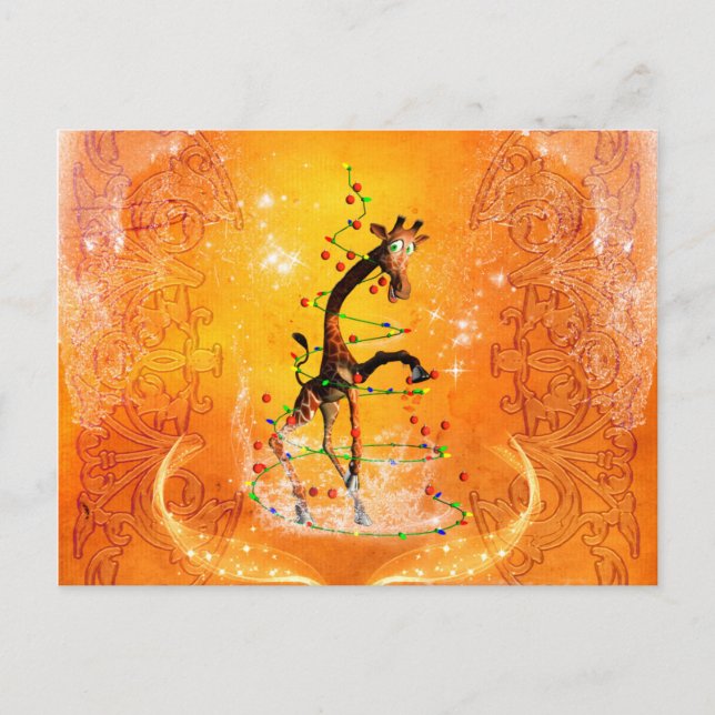 Cute  giraffe with christmas tree holiday postcard (Front)