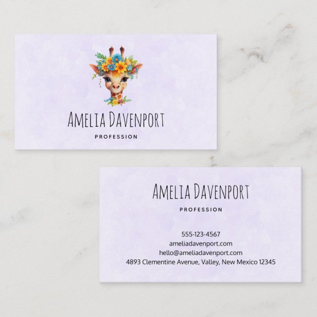 Cute Giraffe with Floral Crown Business Card (Front/Back)