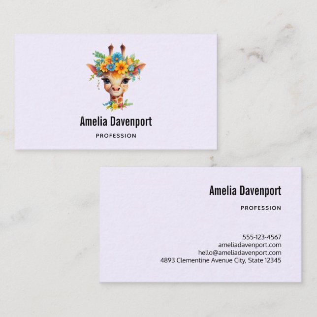 Cute Giraffe with Floral Crown Business Card (Front/Back)