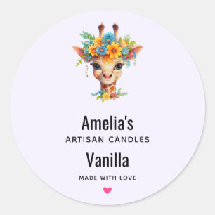 Cute Giraffe with Floral Crown Candle Business Classic Round Sticker