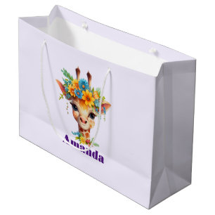 Cute Giraffe with Floral Crown Large Gift Bag