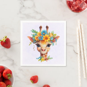 Cute Giraffe with Floral Crown Napkin