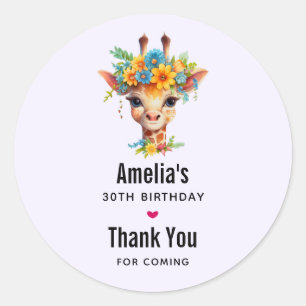 Cute Giraffe with Floral Crown Party Thank You Classic Round Sticker