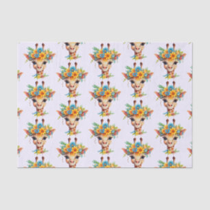 Cute Giraffe with Floral Crown Patterned Tissue Paper