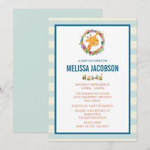Cute Giraffe with Floral Wreath Baby Shower Invite