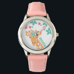 Cute Giraffe with Flower Crown Personalised Watch<br><div class="desc">Adorable giraffe art with pink and blue flowers,  option to personalise.</div>