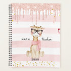 Cute Giraffe with Glasses Math Teacher Planner