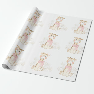 Cute Giraffe with Gold Foil Baby Girl Shower Wrapping Paper