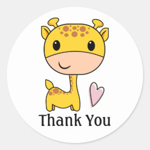 Cute Giraffe With Heart Thank You Classic Round Sticker