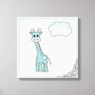 Cute Giraffe with Hearts and Clouds Canvas Print