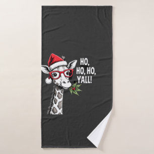 Cute Giraffe With Santa Hat Merry Xmas Giraffe Lov Bath Towel