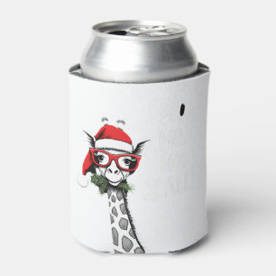 Cute Giraffe With Santa Hat Merry Xmas Giraffe Lov Can Cooler