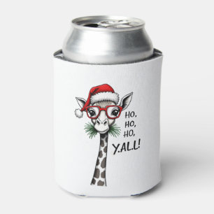 Cute Giraffe With Santa Hat Merry Xmas Giraffe Lov Can Cooler