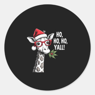 Cute Giraffe With Santa Hat Merry Xmas Giraffe Lov Classic Round Sticker