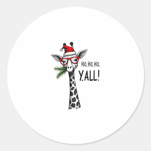 Cute Giraffe With Santa Hat Merry Xmas Giraffe Lov Classic Round Sticker (Front)