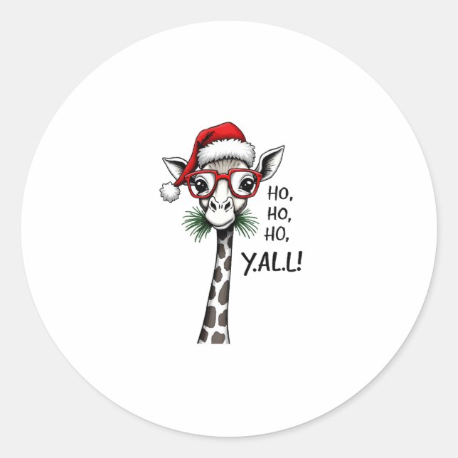 Cute Giraffe With Santa Hat Merry Xmas Giraffe Lov Classic Round Sticker (Front)