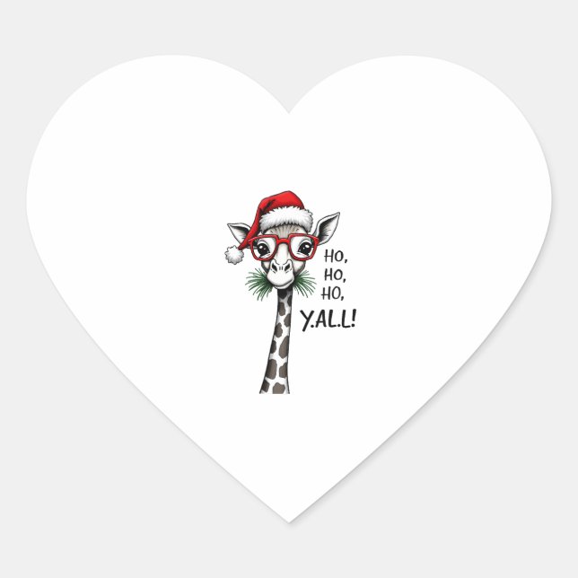 Cute Giraffe With Santa Hat Merry Xmas Giraffe Lov Heart Sticker (Front)