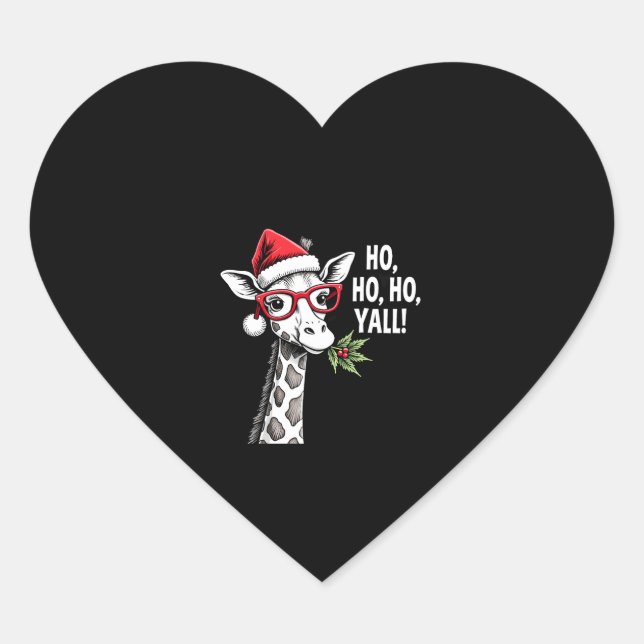 Cute Giraffe With Santa Hat Merry Xmas Giraffe Lov Heart Sticker (Front)