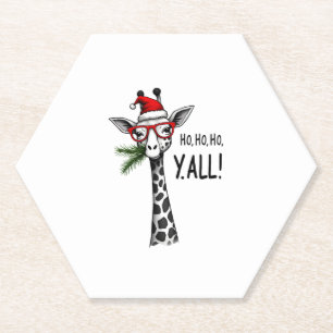 Cute Giraffe With Santa Hat Merry Xmas Giraffe Lov Paper Coaster