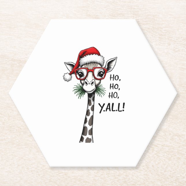 Cute Giraffe With Santa Hat Merry Xmas Giraffe Lov Paper Coaster (Front)
