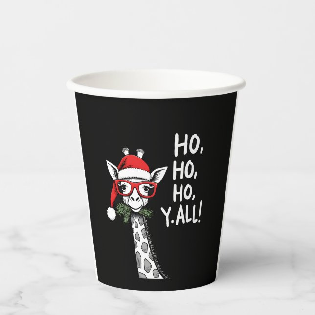 Cute Giraffe With Santa Hat Merry Xmas Giraffe Lov Paper Cups (Front)