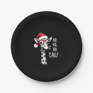 Cute Giraffe With Santa Hat Merry Xmas Giraffe Lov Paper Plate
