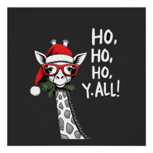 Cute Giraffe With Santa Hat Merry Xmas Giraffe Lov Poster
