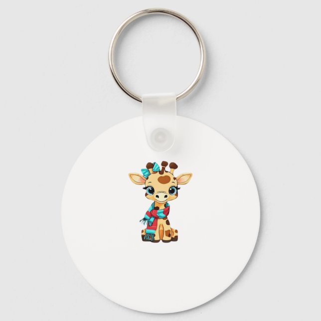Cute Giraffe with Scarf Back to School Classic T-S Key Ring (Front)