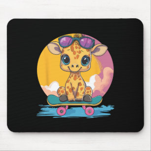 Cute Giraffe With Sungles Skateboard Mouse Mat