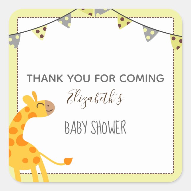 cute giraffe yellow neutral baby shower favour tag (Front)