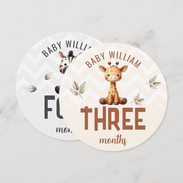 Cute Giraffe Zebra 3-4 Months Baby Milestone Sign (Front/Back)
