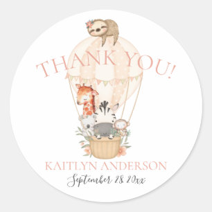 Cute Giraffe Zebra Hot Air Balloon Thank You Classic Round Sticker