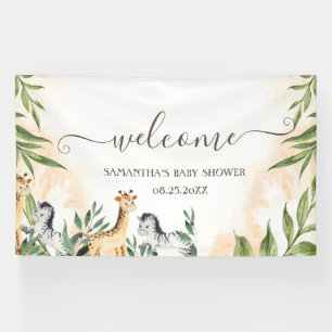 Cute Giraffe,Zebra Leaves Baby Shower Banner