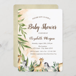 Cute Giraffe,Zebra Leaves Baby Shower  Invitation