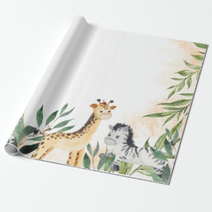 Cute Giraffe,Zebra Leaves Baby Shower  Wrapping Paper
