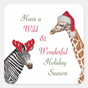 Cute Giraffe & Zebra Wild Christmas Square Sticker