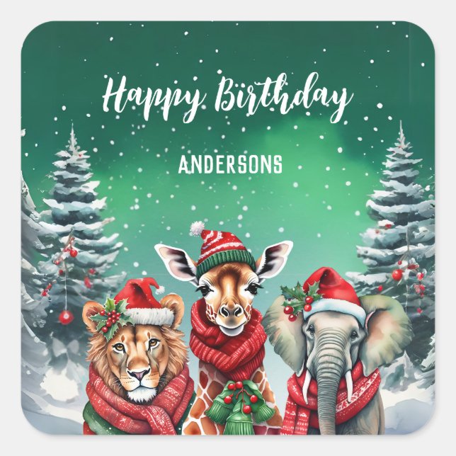 Cute giraffe zo Christmas tree birthday girl party Square Sticker (Front)