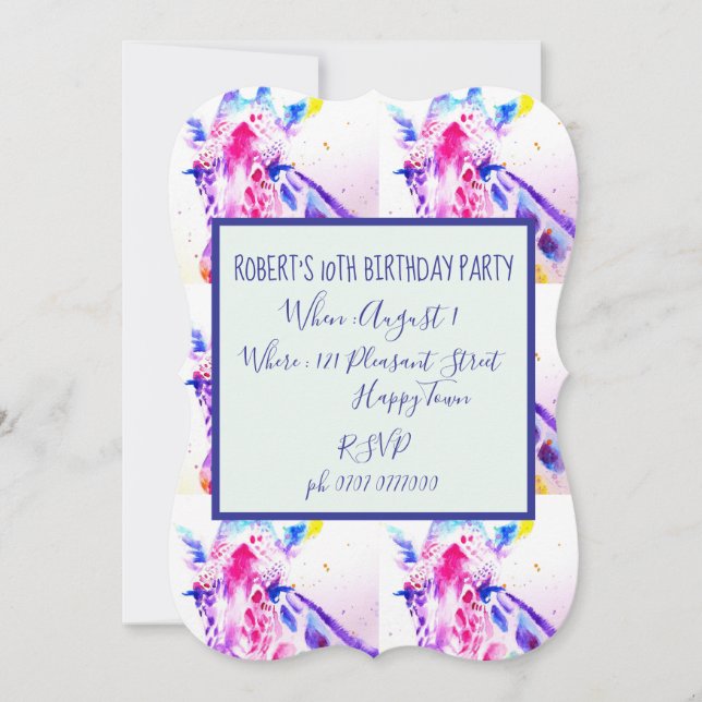 Cute Giraffe Zoo Animal Childs Birthday Invitation (Front)