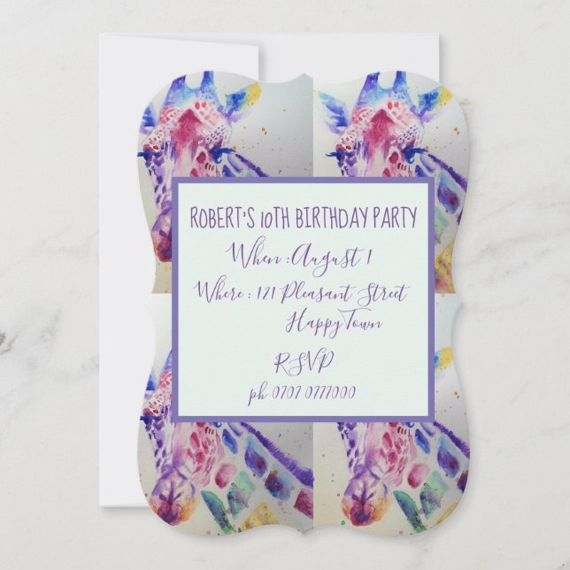 Cute Giraffe Zoo Animal Childs Birthday Invitation (Front)