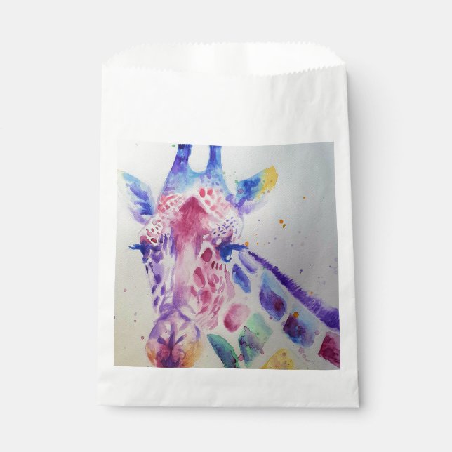 Cute Giraffe Zoo Animal Party Name Favour Bags (Front)