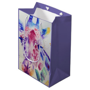 Cute Giraffe Zoo Animal Pattern Watercolor Medium Gift Bag