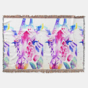 Cute Giraffe Zoo Animal Pattern Watercolor Throw Blanket