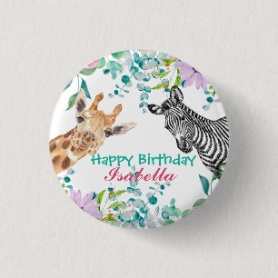 cute Giraffe zoo animals jungle Floral Birthday 3 Cm Round Badge