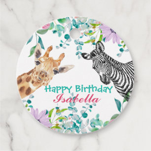 cute Giraffe zoo animals jungle Floral Birthday Favour Tags