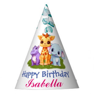 cute Giraffe zoo animals jungle Floral Birthday Party Hat