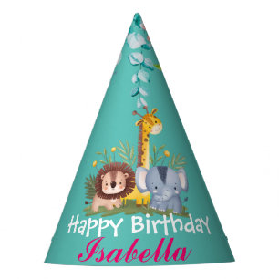 cute giraffe zoo animals jungle Floral Birthday Party Hat