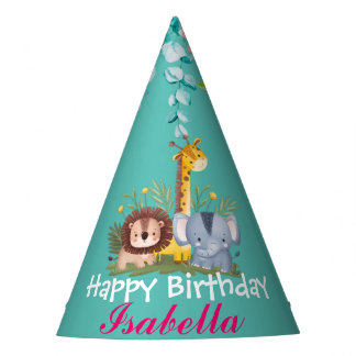cute giraffe zoo animals jungle Floral Birthday Party Hat