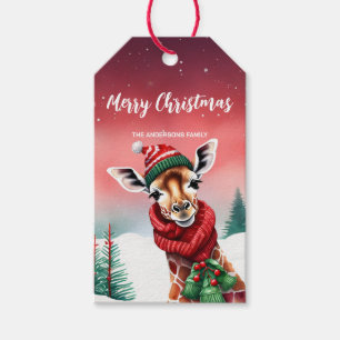 Cute Giraffe Zoo Santa Christmas party Snow kids Gift Tags
