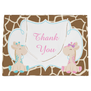 Cute Giraffes Baby Shower Thank You Large Gift Bag